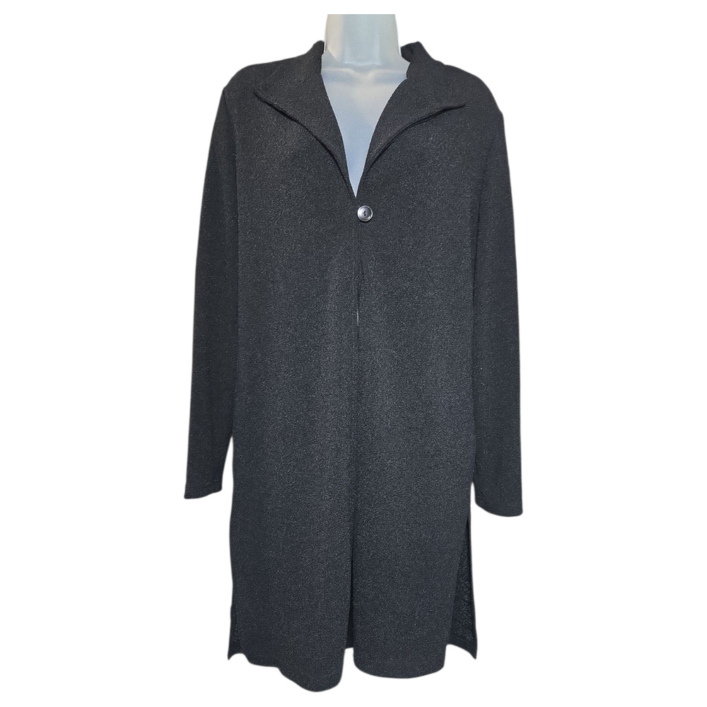 Rabbit Designs Women Sz 16 Black Long Single Button Jacket Cardigan Witchy EUC